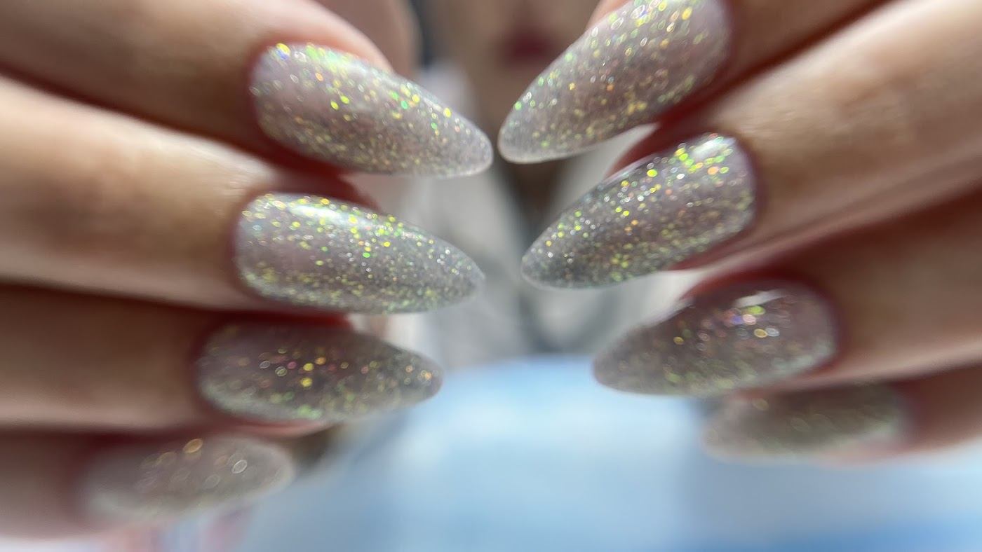 Silver glitter almond nails